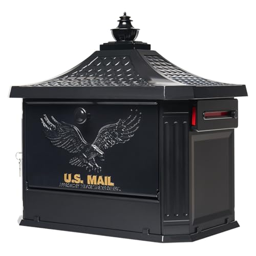 Architectural Mailboxes Hamilton™ Secure, Locking USPS Approved Heavy Duty, Cast Aluminum Metal Post Mounted Mail Box for Outside, Black Large Curbside Mailbox with Magnetic, Lockable Double Doors