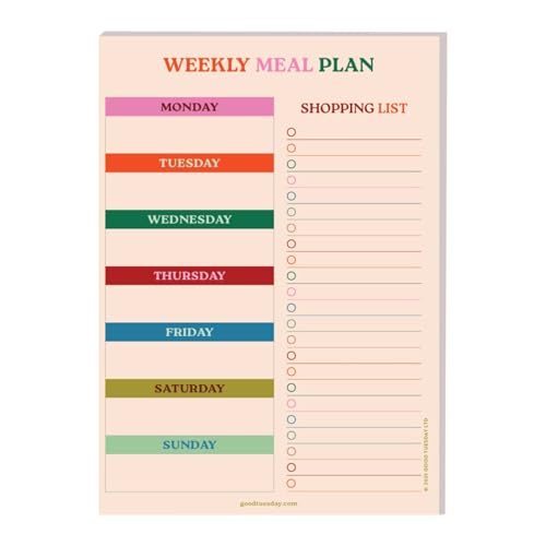 Good Tuesday Work Hard, Play Nice A5 Meal Planner & Shopping List Pad – 100% Recycled Papers, 50 Tear-Off Sheets with Weekly Menu + Shopping List Duo, Recyclable & Veggie Ink