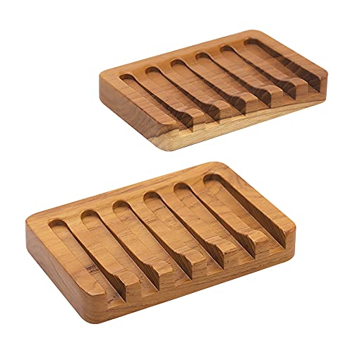 Comparison: Best Wood For Soap Dish 3 2PCS Self Draining Soap Dishes by HTB, Teak Wood Soap Holder, Soap Saver for Shower, Bathroom, Bath Tub, Kitchen Sponges, Easy Dry Extend Soap Life