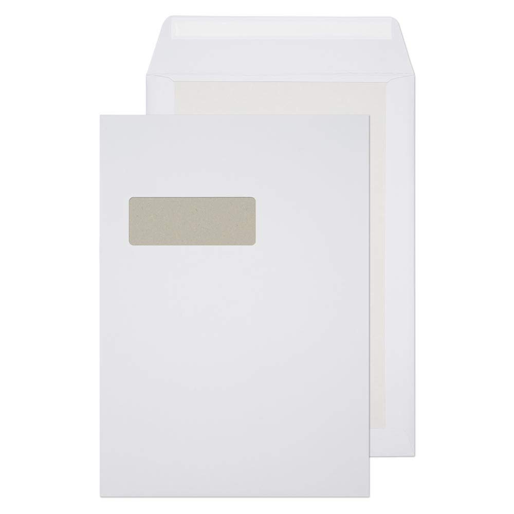 Blake Purely Packaging 12901 Versandtasche Mit Papprückwand Haftklebung Mit Fenster Weiß C4 324 x 229 mm - 150g/m² | 125 Stück