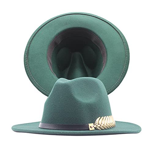 OBiQuzz Womens 's Panamá Sombrero Clásico Cinturón Fedora Sombrero de Lana Hebilla Disquete Ancho Sombreros Hombres Talla 60, verde, Talla única