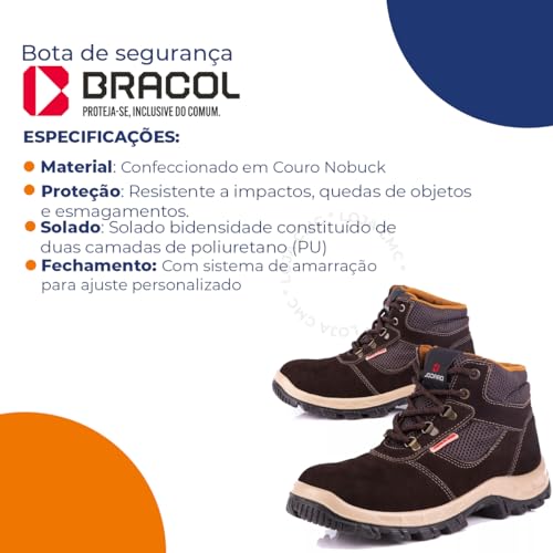 Bota Botina Segurança Epi Bracol Denver Couro Nobuck Pvc Ca (Moderno, MARROM, BR, Adulto, Numérico,