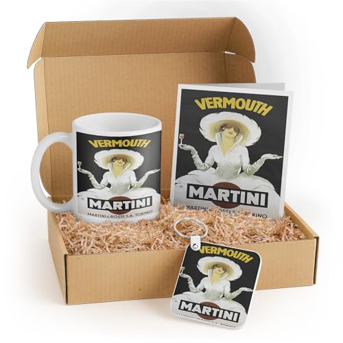 3dRose Vintage Martini Gift Set – Elegant Barware Collection with Mug, Greeting Card, and Keychain – Perfect Birthday or Hostess Gift