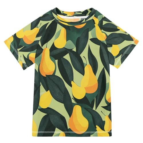Boys Short Sleeve T-Shirts Yellow Pear Fruit Rashguard Kids Swim Shirts Sun UPF 50+