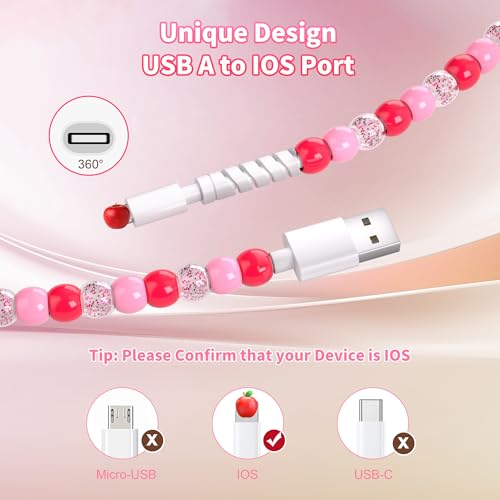 Cable de carga para iPhone de Aolcev con cuentas de perlas y conector USB A de 3.3 pies 7