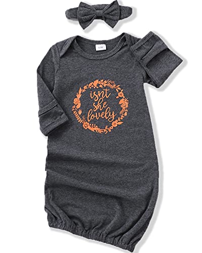 Image of Yvowming Newborn Baby Girl Sleeper Gown Long Sleeve Nightgown +Headband Outfit