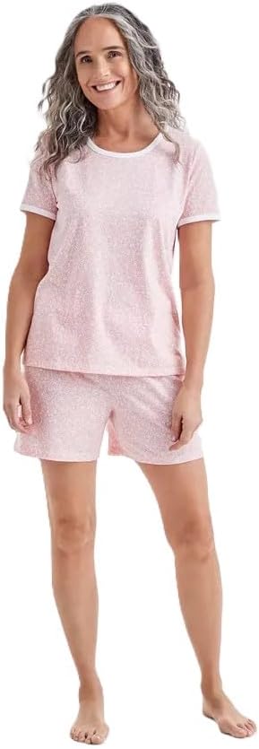 Charter Club Women's Cotton Pajama Set, Short Sleeve and Shorts, Pink Floral Pattern, Medium