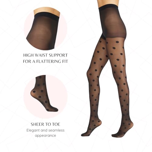 PENTI Big Polka Dot Tights for Women | Black Pattern Pantyhose 30 Denier Sheer High Waist Swiss Dot Pantyhose4
