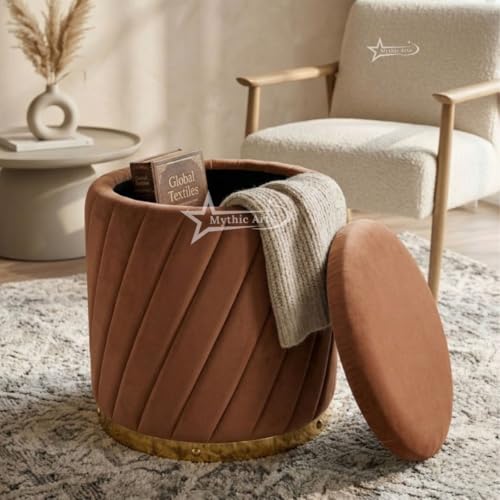 Image of Mythic ArtsRound Upholstered Sitting Stool & Footrest Velvet Storage Ottoman Pouffe13 X 13X 16 inch | Versatile Puffy for Living Room, Bedroom, and Office ? Chic Home Furnishings & Dcor Coffee