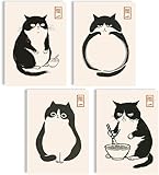 mojoliving Japanische Katzen Poster Set Schwarz Weiß 
