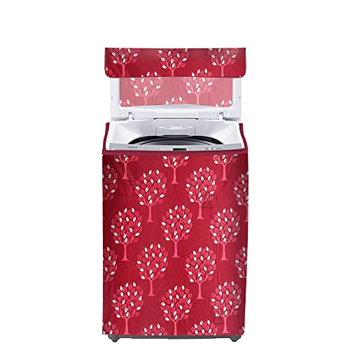 Image of Washing Machine Cover for Top Load 5kg to 7.5kg | Light Weight Dustproof Polyester Cover with Zip Enclosure | Tree Print Fully Automatic Washer Protector Indoor Outdoor Use- Size 23x23x35 inch