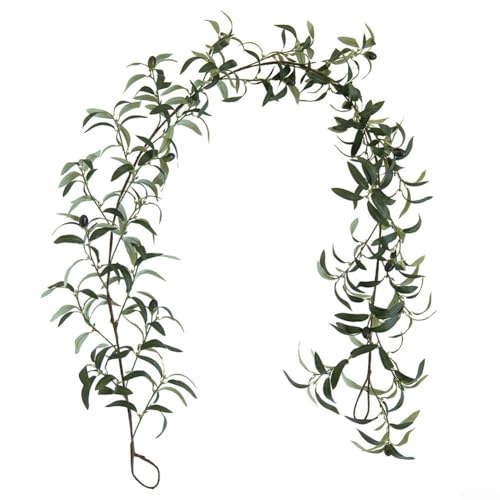 Pumixiy Vid artificial de hojas de olivo de 170 cm con aceitunas sintéticas, guirnalda verde realista para decoración de bodas, paredes, puertas y jardines