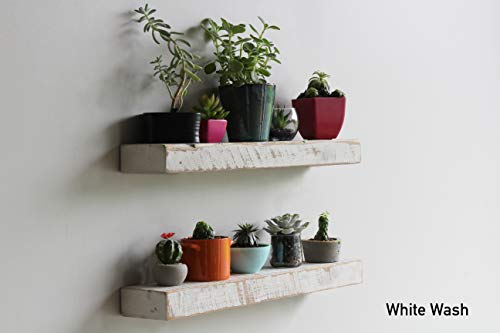 Urban Legacy Accent Floating Shelves | Reclaimed Wide Plank Barn Wood With Floating Brackets | Set Of 2 (White Wash, 24"X 4.5"X 2") #TOP5