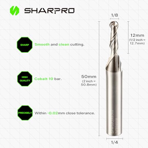 Image of 1 /8 Ball Nose CNC Router Bits 1 /4 Inch Shank, Carbide Ballnose Up Cut Router Bit, End Mill for Wood, Aluminum, Engraving (5PCS)