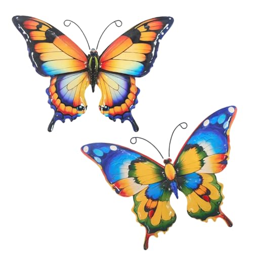 Leseogye 2PCS Metal Butterfly Garden, Colorful Fence Decorations Outdoor, Butterfly Garden Ornaments for Fence Yard Patio Balcony Living Room Bedroom, 7 x 5 Inch