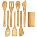 BlauKe® Set di Utensili da Cucina in Legno di Bamboo - Kit di 8 Accessori da Cucina (Paletta per Cucina, Spatola, Pinze, Cucchiaio in Legno, Porta Mestoli) - Attrezzi Da Cucina in Bambù 100% Naturale