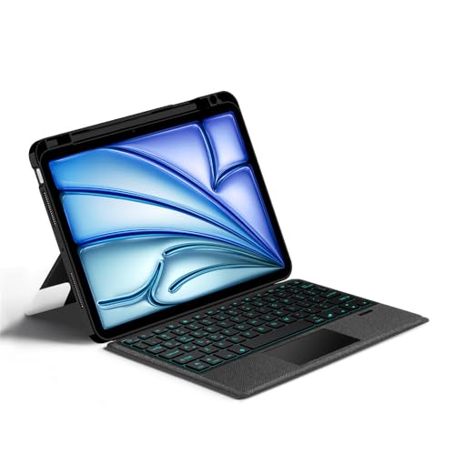 Funda magnética de piel para iPad Air 11 M3 con teclado Bluetooth retroiluminado negro 5