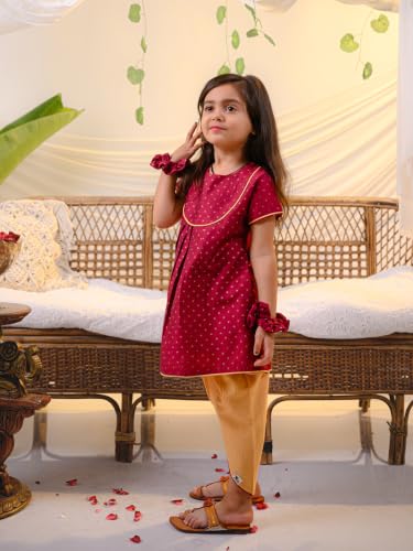 Image of POLKA TOTS Girls Cotton Kurta Dhoti Set | Traditional Ethnic Wear for Kids Girls | Festival Dress for Diwali Navratri Pooja Wedding Party | Indian Traditional Outfit for Girls | 6 Months - 8 Years