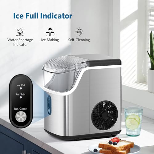 Image of COWSAR Nugget Ice Makers Countertop Soft Chewable Pellet Ice Machine with Auto-Cleaning Function, 35Lbs /24H, Portable Ice Makers for Kitchen, Office, Home,Silver