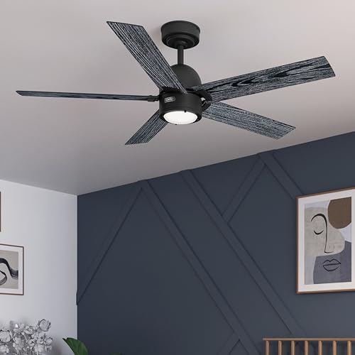Image of Hunter 52 Inch Indoor Ceiling Fan with LED Light and Remote Control - Black Modern Ceiling Fan, 5 Blades and 6 Speed WhisperWind Motor, For Bedroom, Living Room or Kitchen, ENERGY STAR - Erling, 52850