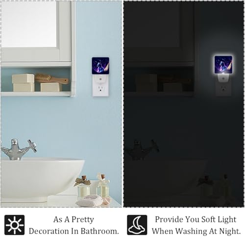 Image of NEWzone Fantasy Purple Starry Sky Cat Night Light [2 Pack], Plug in Wall Led Night Lights Decor for Boys Girls Room, Dusk to Dawn Sensor Wall Lamp for Stairway /Bedroom /Kitchen /Nursery Room