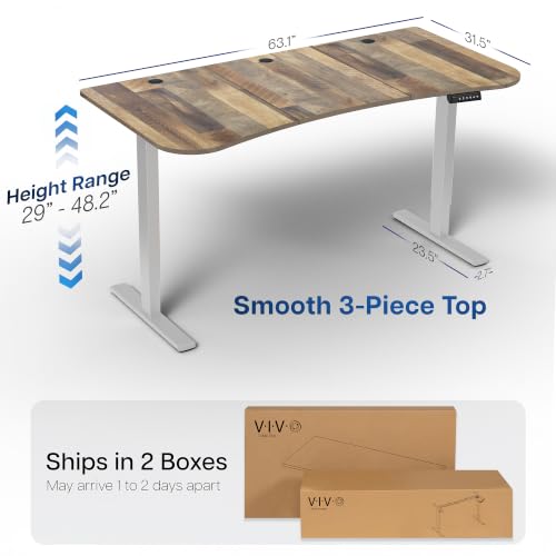 Image of VIVO Reclaimed Wood 63 x 32 in Standing Desk, DESK-KIT-1G1P | Electric, Holds 220 lbs, Sit Stand Up, Height Adjustable, Home Office, Memory Presets, 1B Series, Gray Frame