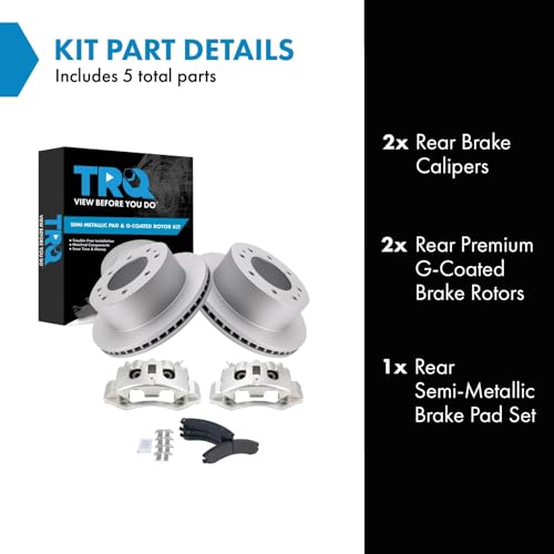 Image of TRQ Rear Semi-Metallic Brake Pad Coated Rotor & Caliper Kit for Chevy