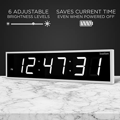 Image of Ivation Oversized Digital Wall Clock with Large LED Display & Timer, 48 inch