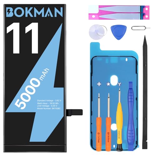bokman Akku für iPhone 11 5000mAh Hohe Kapazität Lithium-Polymer-Akku mit Allen Werkzeug-Kits
