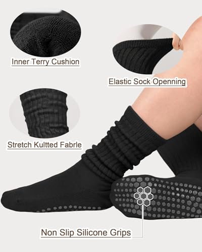 Image of Aoliks Pilates Grip Socks for Women, Slouch Non Slip Yoga Socks for Barre Workout, Cozy Scrunch Grippy Socks for Indoor Exercise