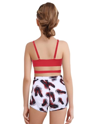 Girl's 3 Piece Bikini Bathing Suit Printed Sport Tankini Swimsuits with Shorts Cove Up Sets3