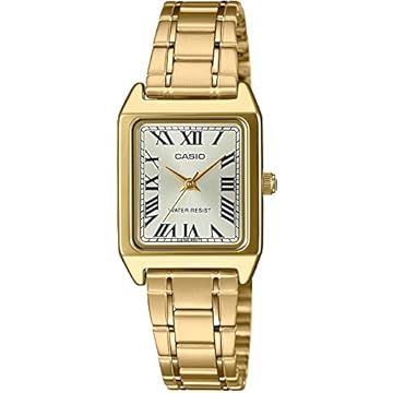 Casio LTP-V007G-9B Relógio feminino retangular dourado dourado em aço inoxidável com mostrador em ouro romano, Dourado, Movimento de quartzo