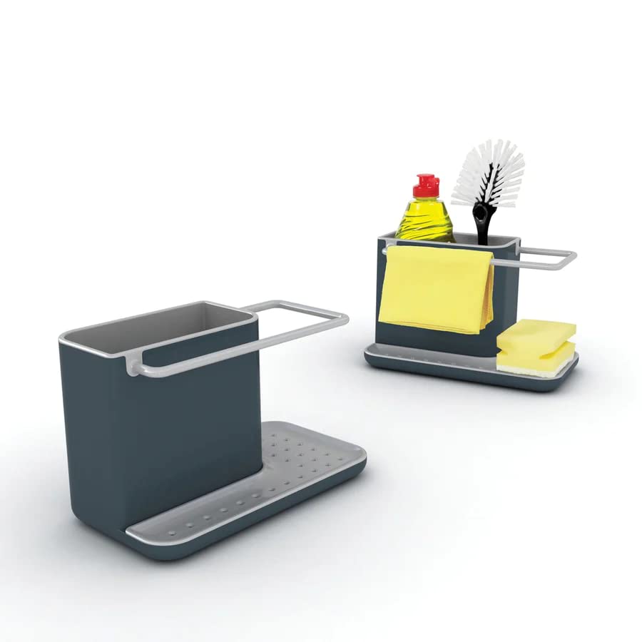 Image of Joseph Joseph Kitchen Sink Organizer Rack - Compact Caddy with Sponge Holder & Storage Tray, Space-Saving Kitchen Organizer for Cleaning Tools, Brush & Soap - Stylish Sink Accessory, Grey