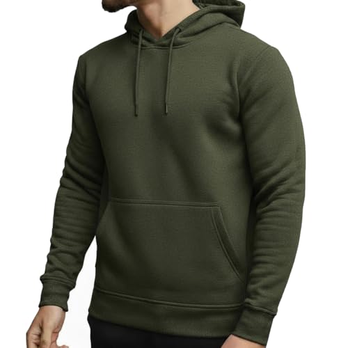 Sweat à capuche en coton homme vert olive en taille L pour un style décontracté au quotidien