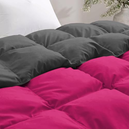 Image of Fluffy 600 GSM Winter Comforter Single Bed 60 inchX90 inch - 600 GSM Heavy Winter Quilt Microfiber Rajai /Duvet /Blanket Super Soft Single Size - Hot Pink /Dark Gray Color
