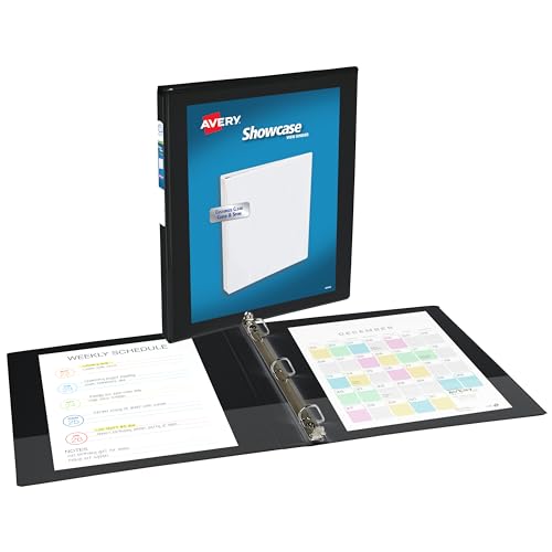 Image of Avery Showcase Standard View 3 Ring Binder, 0.5 inch Slant Rings, 135-Sheet Capacity, 0.7 Inch Wide Spine, 1 Black Binder, Ideal for Lightweight Organization and Occasional Referencing (19550)