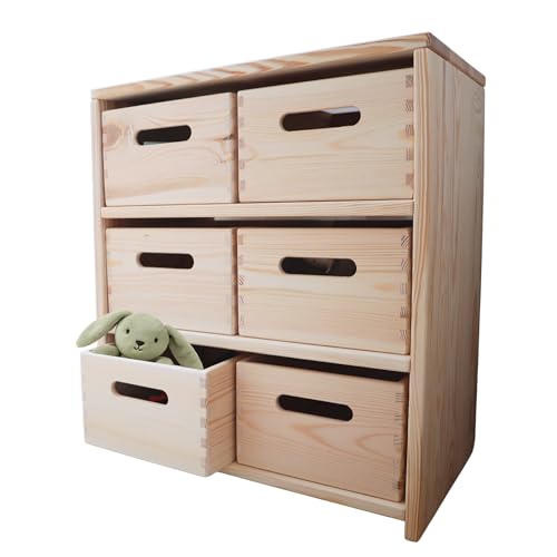 TIDYNI Spielzeugregal Kinderzimmer aus Holz – FSC®-zertifiziertes Aufbewahrungsregal für Spielzeug, Bücher & Kinderzubehör – Kinderregal mit Boxen für Ordnung im Kinderzimmer (44x30x50 cm) | SHELF