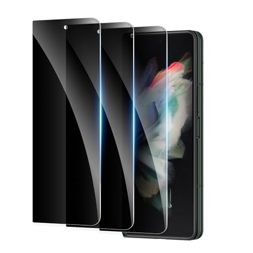 Privacy Screen Protector for Samsung Galaxy Z Fold 3 Shatterproof Tempered Glass Accessories Tempered Glass Film Case Friendly Ultra Resistant 9H Hardness Anti-Glare HD Black -3 Pack