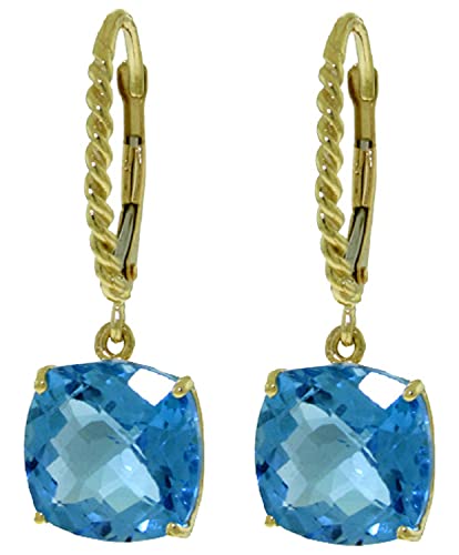 14k Solid Gold Rope Leverback Earrings with Blue Topaz