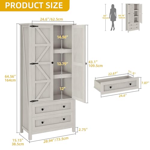 DWVO-Farmhouse-Kitchen-Pantry-Cabinet-645-Tall-Storage-Cabinet-with-2-Drawers-and-Adjustable-Shelves-Versatile-Storage-for-Living-Room-Dining-Room-or-Hallway-White DWVO Farmhouse Kitchen Pantry Cabinet 645 Tall Storage Cabinet with 2 Drawers and Adjustable Shelves Versatile Storage for Living Room Dining Room or Hallway White