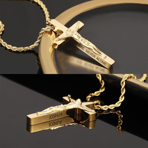 DS Christian Cross Necklace for Men Women-18K Gold Stainless Steel Crucifix Necklaces with Inspirational Bible Verse Religious Gift for Prayer Faith Jesus/God-Catholic Christian Pendant Jewelry4
