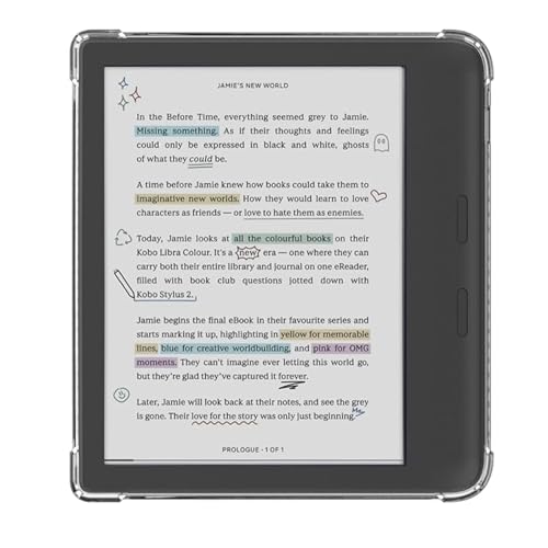 VOVIPO Transparente Funda de Kobo Libra Colour (2024)/ Kobo Libra 2 (2021) 7 Pulgadas, ángulo de refuerzo de la tapa trasera del parachoques de piel TPU ultra suave, flexible y de Kobo Libra Colour-CR