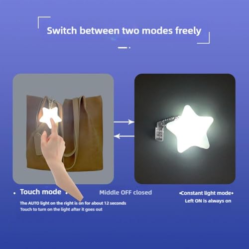 Purse Light Handbag Light, Purse Light with Automatic Sensor, Five-Pointed Star Shaped Purse Glow Light, Purse Lamp Handbags Purse Accessories Gifts for Women, Girls, Friends 5