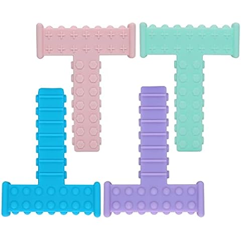 Sensory Chew Tubes Toys for Autistic Children, 4 Pack T Shape Oral Motor Tool for ADHD, SPD Special Needs Kids, Silicone Chewy Sticks Toys for Boys and Girls Cover