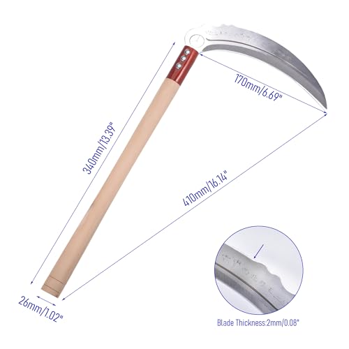 FOCMKEAS 1pce 410mm/16.14in Carbon Steel Billhook Brush Clearing Sickle for Grass,Weeding Tools for Garden,Curved Sawtooth Sickle,Machete Axe for Cutting Trees,Steel Blade Knife in Hand