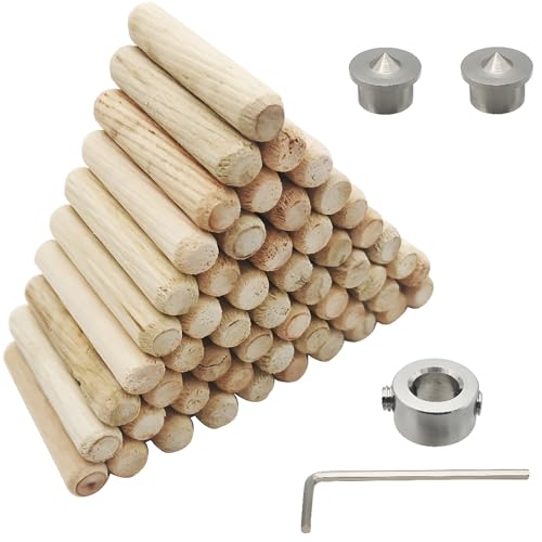 Holzdübel,CESFONJER 8mm Dübel Holz Set, 55 pcs Holzdübel, 2 pcs Dübelspitzen und 1pcs Bohrer Tiefenanschlag, mit Sechskantschlüssel für gerillte Rillen, Basteln, Heimwerken, Zimmerei