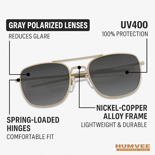CAMPCO HUMVEE Pilot Sunglasses - Polarized Aviator Sunglasses For Men & Women - Gold Aviators Style Frame - Gray Polarized Lens, UV400 Protection – Ideal for Driving, Fishing, Gifts3