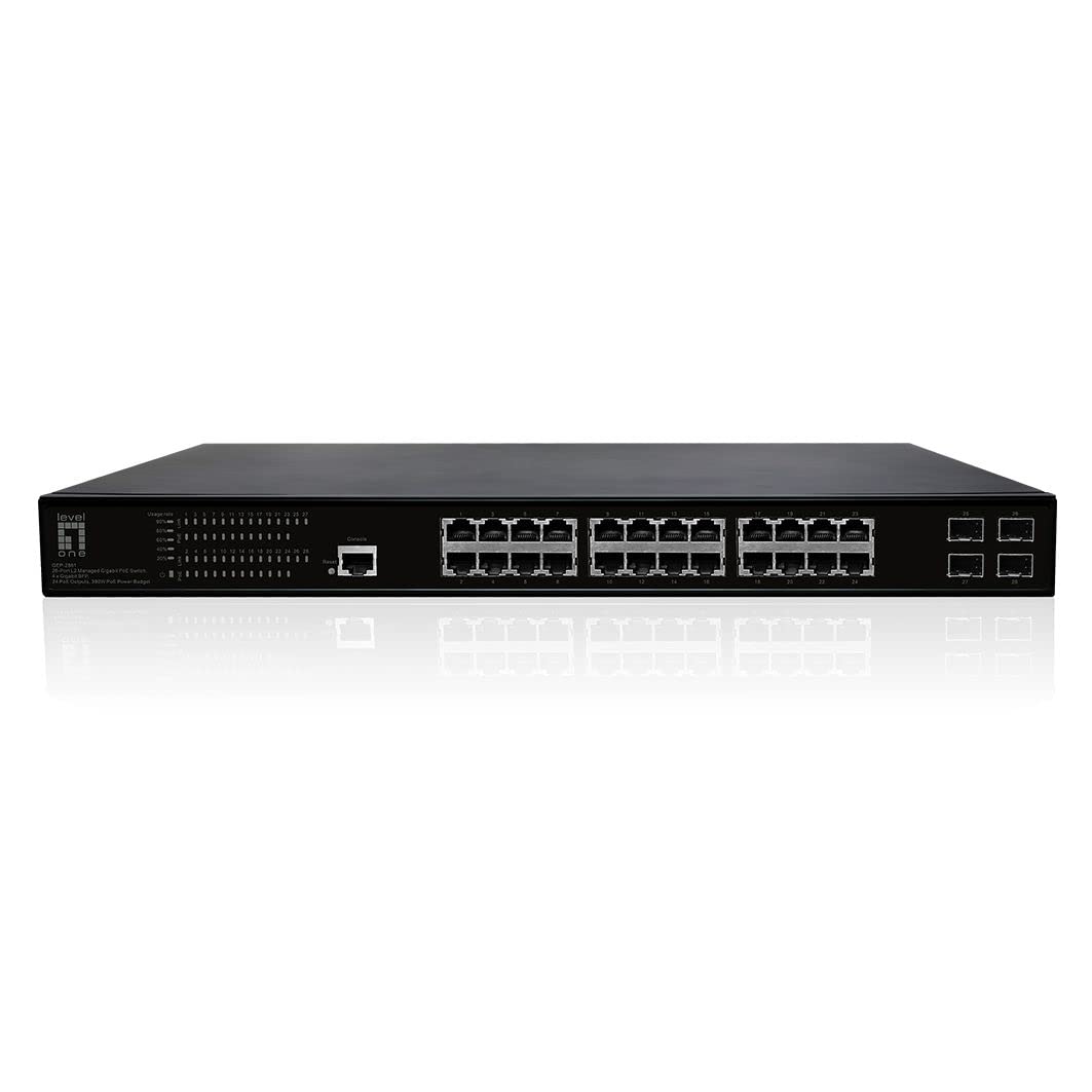 LevelOne GEP-2861 GEP-2861 L2-Managed Gigabit PoE-Switch mit 28 Ports, 4 x Gigabit-SFP, 24 PoE-Ausgänge, 390 W PoE-Leistungsbudget