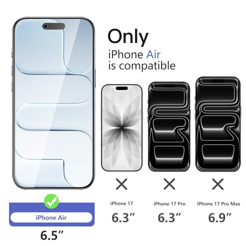 Image of NEW'C 3x Privacy Screen Protector for iPhone Air (6.5 inches)+ 3x Camera Lens Protector, Sensor Protection, Case Friendly Tempered Glass Film, Ultra Resistant, Easy installation tool included