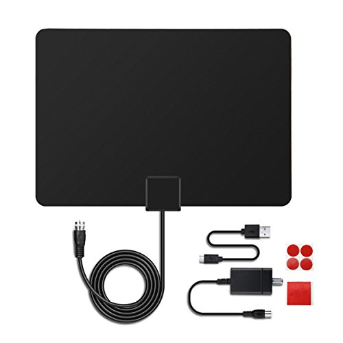 MECO TV Aerial Indoor TV Antenna Ultra-Thin Amplified 50 Miles Range Digital HDTV Antenna with Amplifier Signal Booster and 16.5ft Cable, Digital Freeview, Analog TV Signals